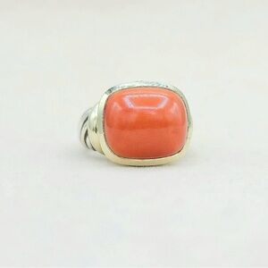 David Yurman Large Noblesse Ring With Red Coral And Gold
